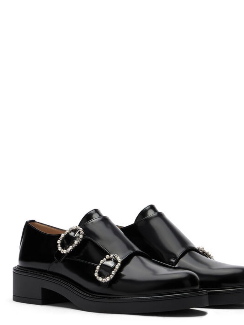 NEW Stuart Weitzman Leighton Embellished Leather Monk Strap Shoes Black 9